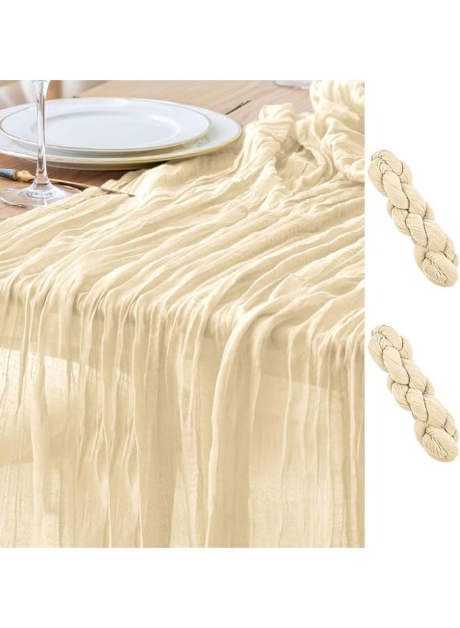 DUNISO 2 قطع مفرش طاولة من قماش الجبن، 90 × 400 سم ديكور طاولة بوهيمي، مفرش طاولة شفاف لتزيين حفلات الزفاف وحفلات الاستحمام، مركز طاولة للديكور - Image 1